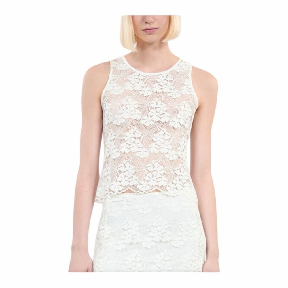 The Kooples Stretch Lace Fitted Tank Top Off White Round Neck Women’s Size 1 NWT
